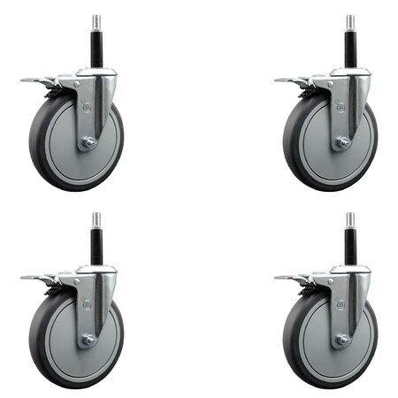 Service Caster 6'' Thermoplastic Rubber Swivel 3/4'' Expanding Stem Caster Set Total Lock Brake, 4PK SCC-EXTTL20S614-TPRB-34-4